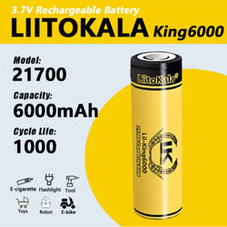 1PCS LiitoKala Lii-King6000 21700 6000mAh 40A RechargeableHigh discharge Battery fits