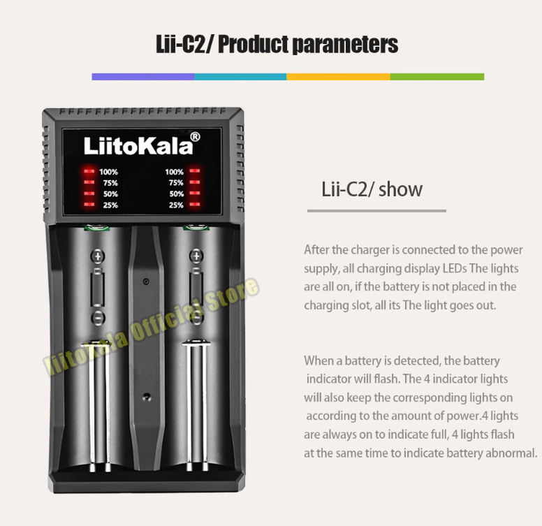 Liitokala Lii-C2 2A 2 Slot Smart Battery Charger 1.2V 3.7V 3.2V 3.85V ...