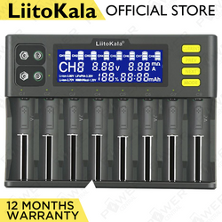 LiitoKala Lii-S8 8 lii-S12 12 Slots LCD Battery Charger for lithium ion LiFePO4 Ni-MH Ni-Cd 9V 21700 20700 26650 18650