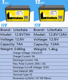 LiitoKala 12.8V 7Ah 12Ah LiFePO4 Lithium Iron Phosphate Rechargeable Battery Light, Kids Car F2
