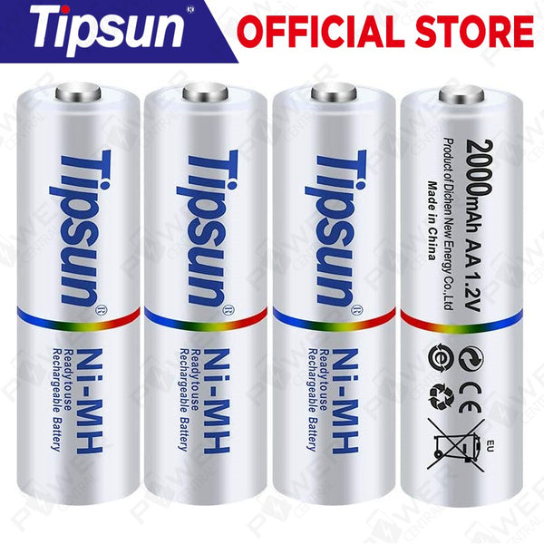 4 pcs Tipsun AA Rechargeable Batteries Ni-MH, 2000mAh High Capacity, 1000 Cycle Charged Batteries