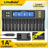 LiitoKala Lii-S8 8 lii-S12 12 Slots LCD Battery Charger for lithium ion LiFePO4 Ni-MH Ni-Cd 9V 21700 20700 26650 18650