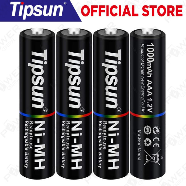 4 pcs Tipsun AAA Rechargeable Batteries Ni-MH, 1000mAh High Capacity, 1000 Cycle Charged Batteries