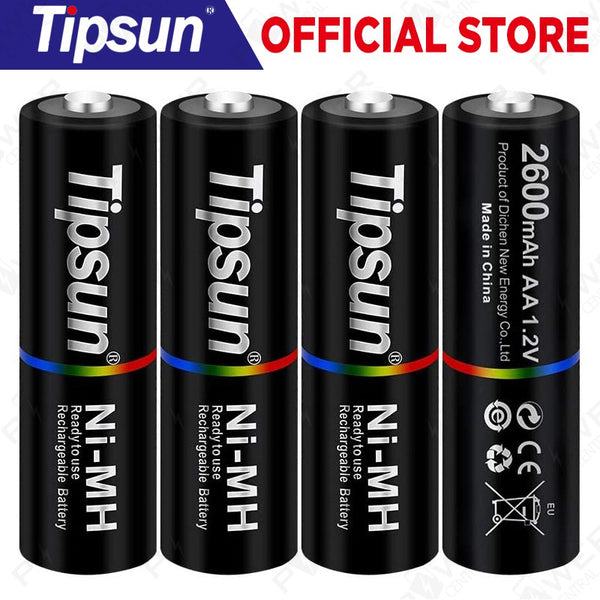 4 pcs Tipsun AA Rechargeable Batteries Ni-MH, 2600mAh High Capacity 1000 Cycle Charged Batteries