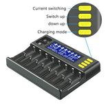 LiitoKala Lii-S8 8 lii-S12 12 Slots LCD Battery Charger for lithium ion LiFePO4 Ni-MH Ni-Cd 9V 21700 20700 26650 18650