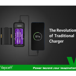 Vapcell P2 18650 Lithium-Ion Battery Charger and Power Bank Overcharge  Protection