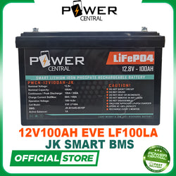 Power Central 12V 100ah Lifepo4 Battery EVE LF100LA JK Smart BMS JBD Grade A 5000 Cycle life