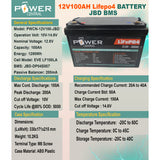 Power Central 12V 24V 100ah Lifepo4 Battery EVE LF100LA JK Smart BMS JBD Grade A 5000 Cycle life